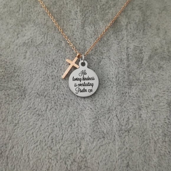 Rose Gold Cross Christian Bible Verse Scripture Necklace - Picture 3 of 4